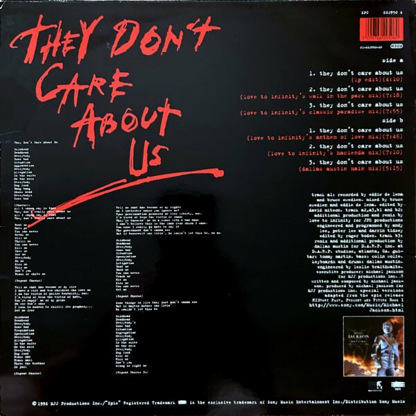 Michael Jackson<br>They Don't Care About Us<br><span style="color: red;font-weight: bold">VENDU</span> – Image 2