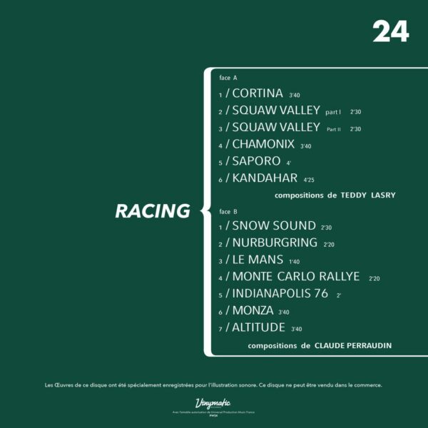 Réédition vinyle Racing de Teddy Lasry et Claude Perraudin, pochette arrière, jazz funk expérimental, Patchwork Library