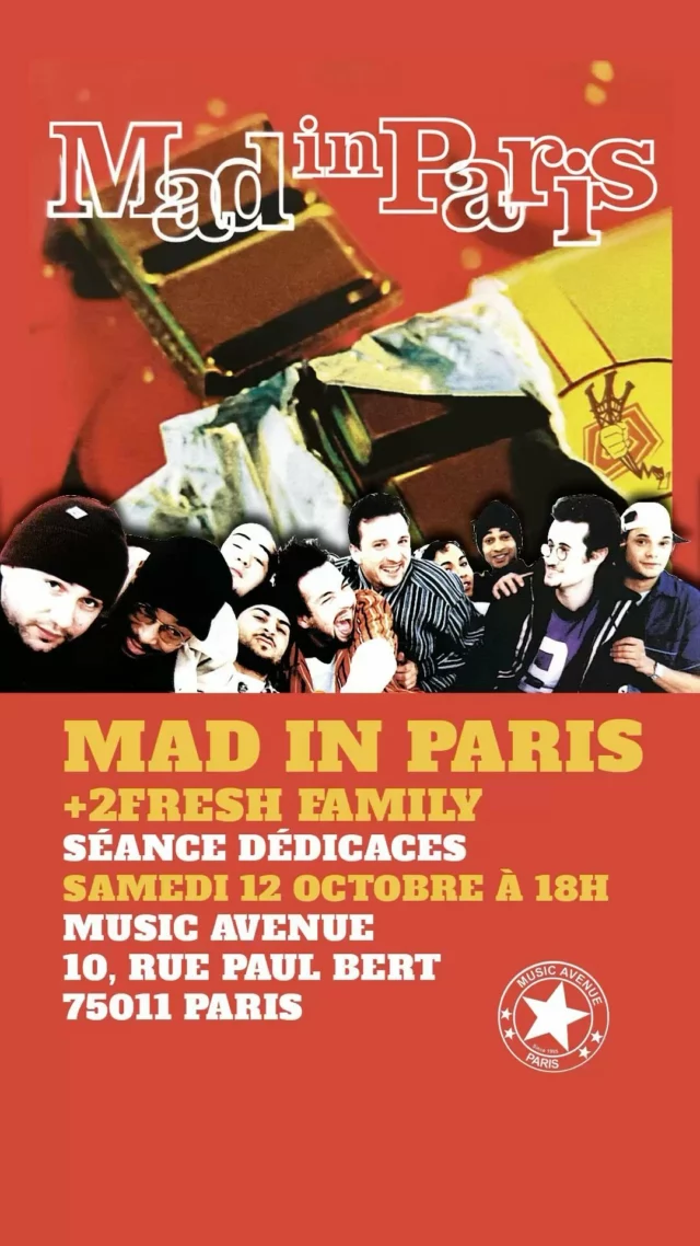 🔥 MAD IN PARIS + 2FRESH FAMILY en dédicace le samedi 12 octobre 2024 à 18h chez @musicavenue - 10, rue Paul Bert 75011 Paris.
Vinyles disponibles sur place ou sur www.vinymaticrecords.com (lien en bio)
#madinparis #vinyl #vinylcollector